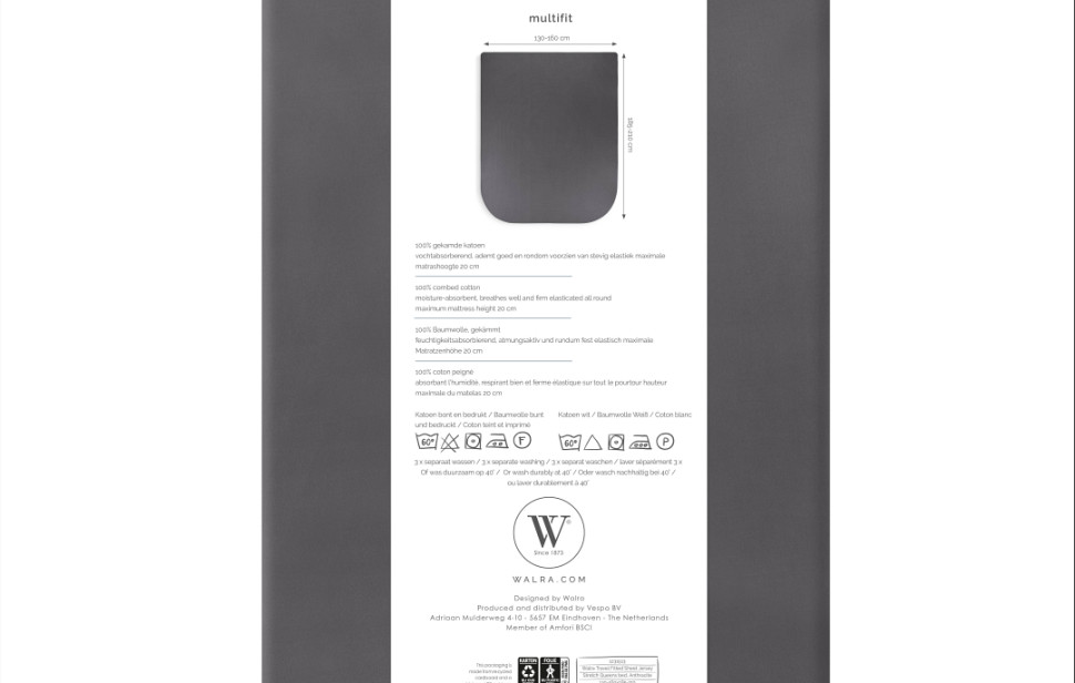 Walra hoeslaken queensbed antraciet