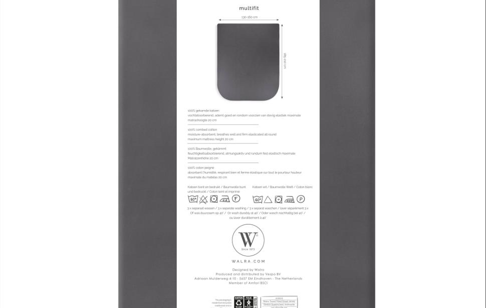 Walra hoeslaken queensbed antraciet