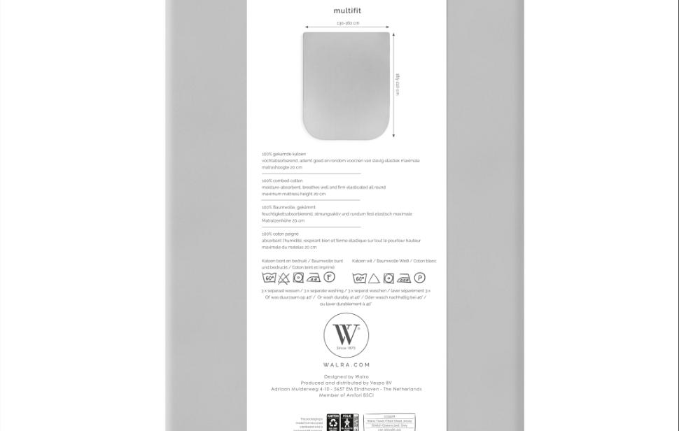 Walra hoeslaken queensbed grijs