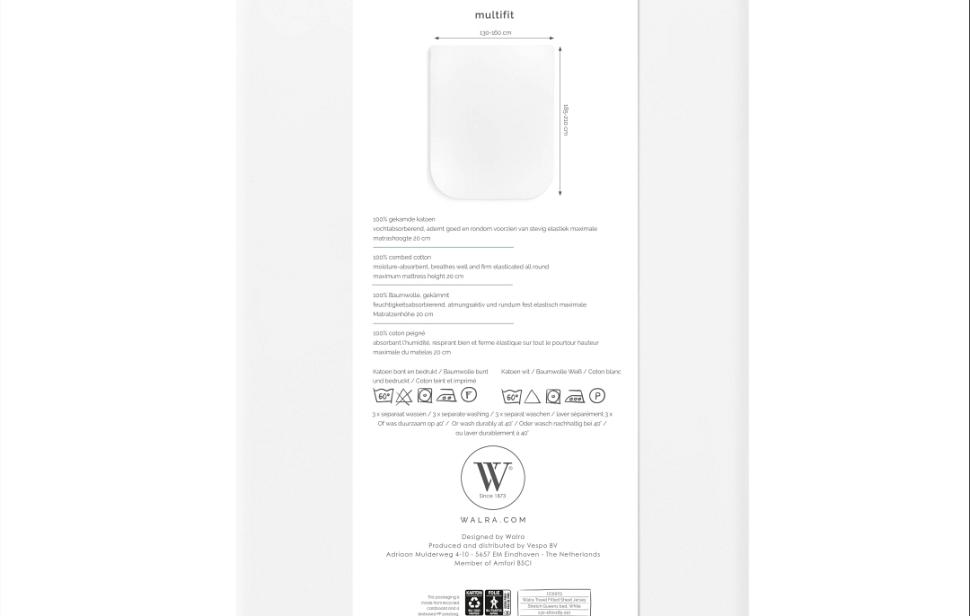 Walra hoeslaken queensbed wit