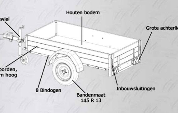 Anssems Bagagewagen GT500-151HT 1as onger. 151x101x 48cm/500kg 